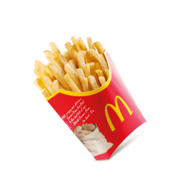 A cup of chip at the left side of the big sized logo